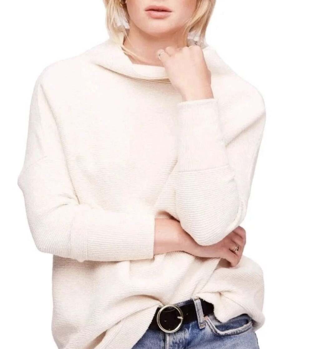 Free People Ottoman Slouchy Ribbed Mock Neck Sweater Tunic White S